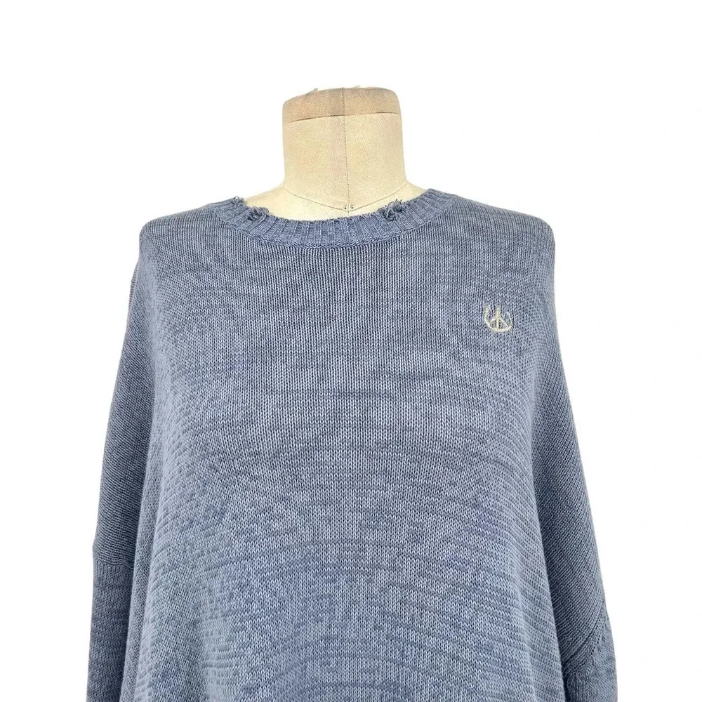 Acne Studios Sweater Peace Sign Embroidered Jumper Knit Blue Size Large *Damaged